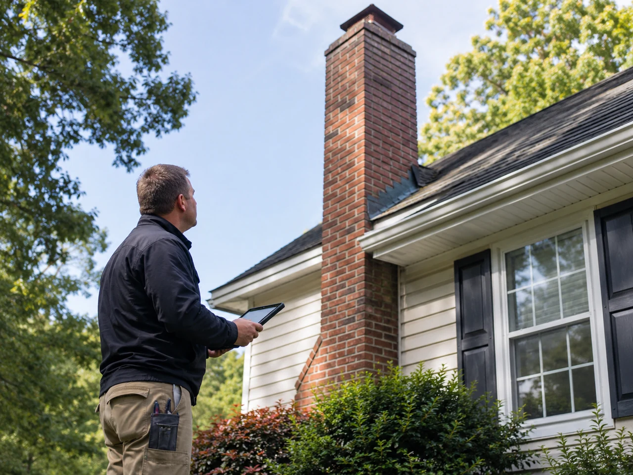 Accessible exterior chimney check during a Florida service visit