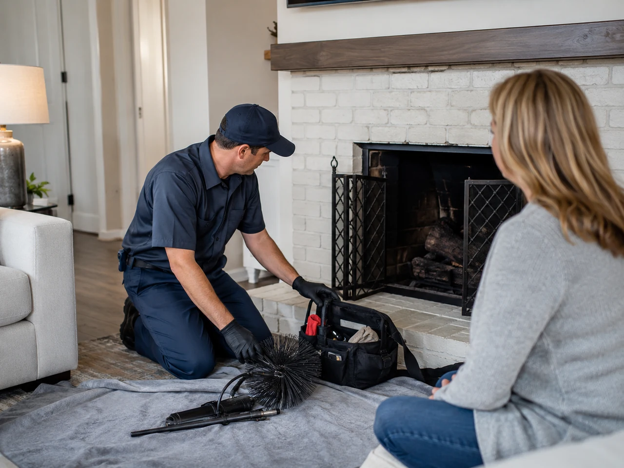 Final repair check and service review after chimney work in a Florida home