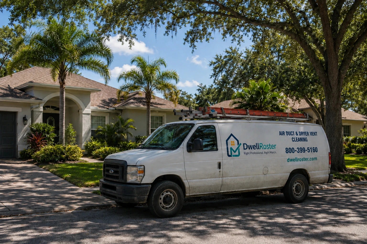 DwellRoster service van outside a Florida home