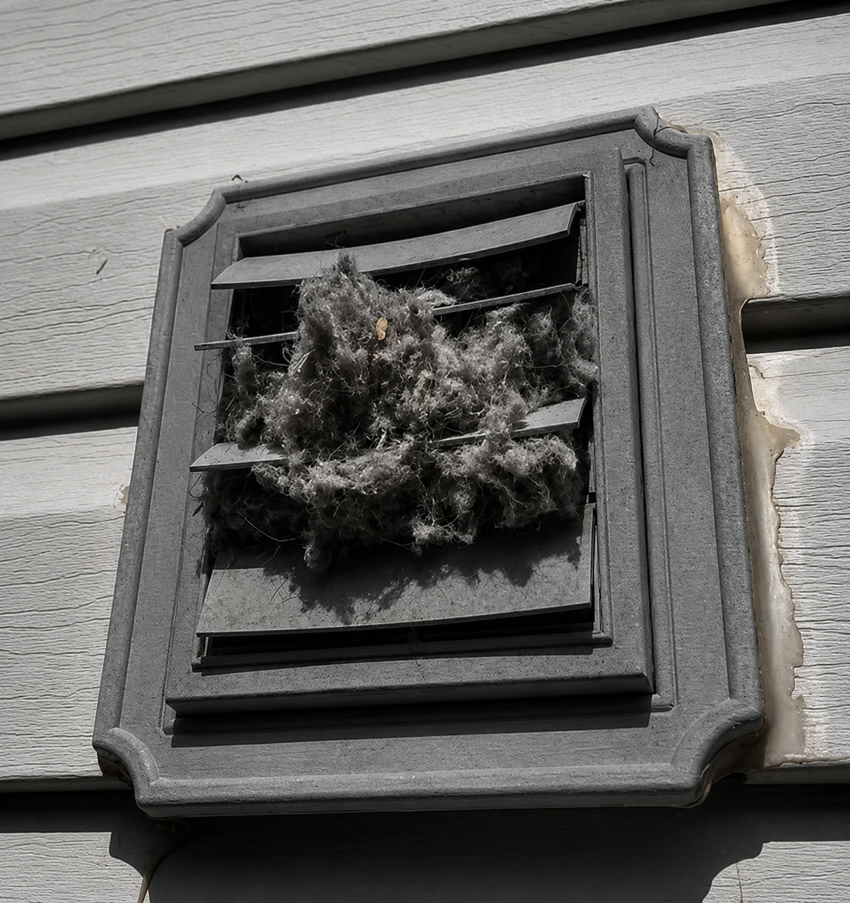 Exterior dryer vent blocked by lint buildup