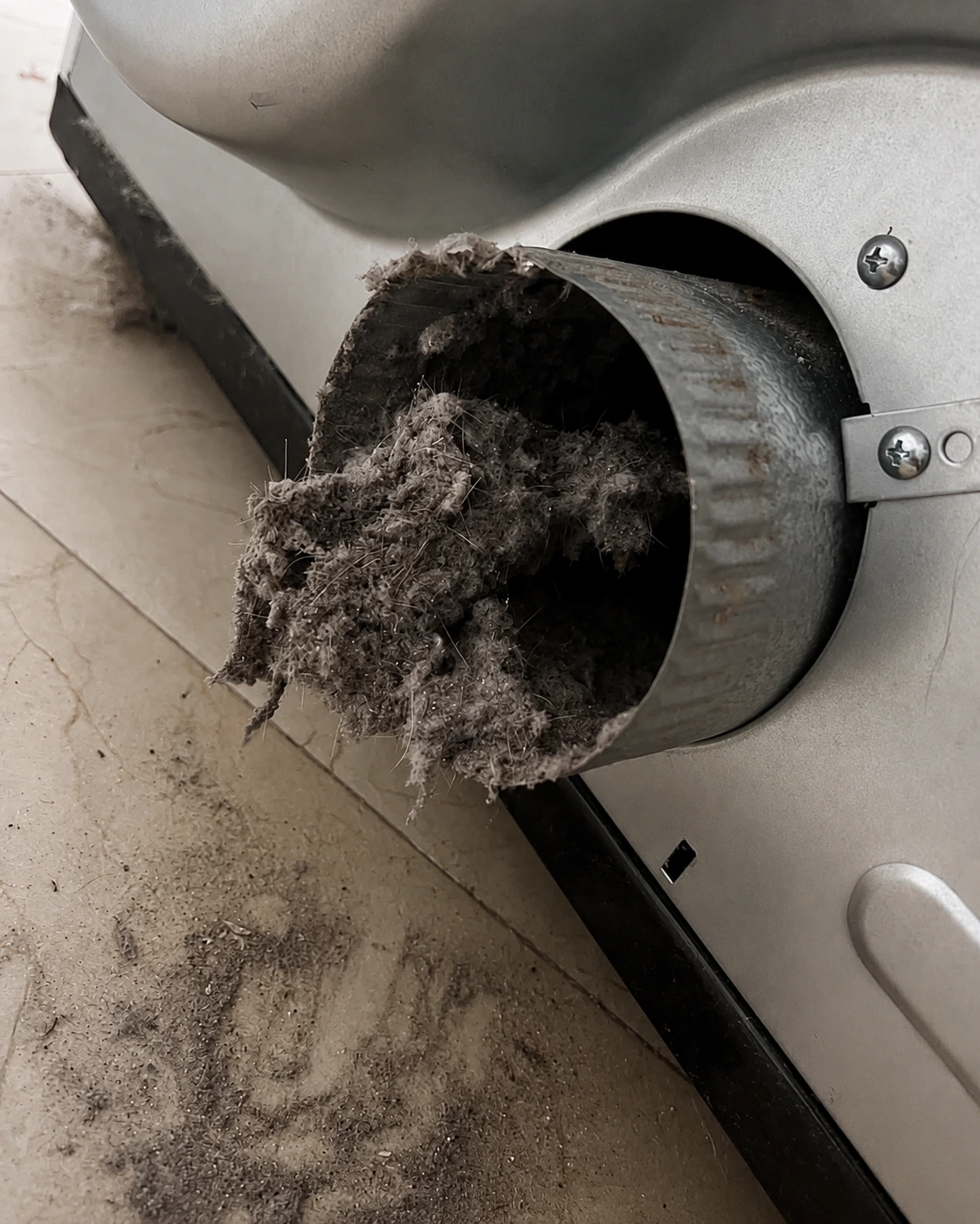 Heavy dryer vent lint blockage before cleaning