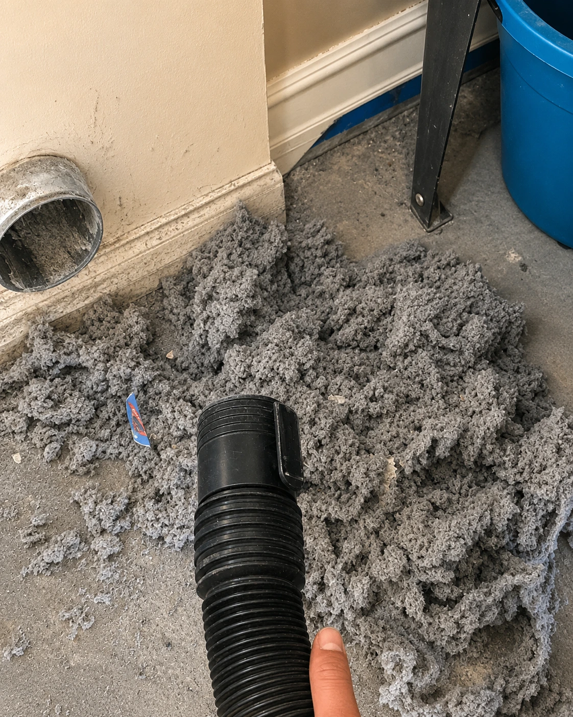 Dryer vent lint removed with a vacuum hose