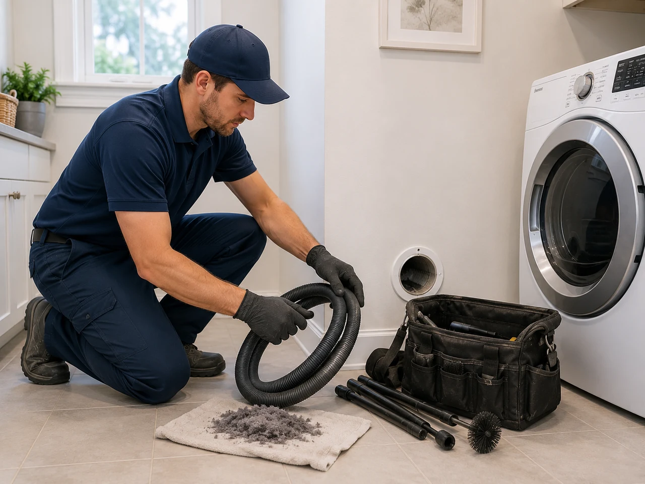 Final cleanup and review after dryer vent cleaning service