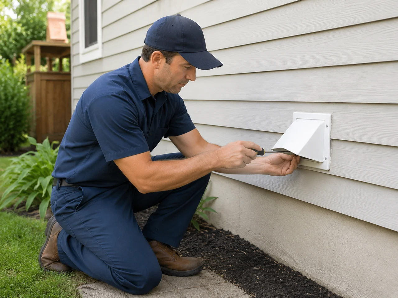 Exterior dryer vent cover or flap being reviewed or replaced